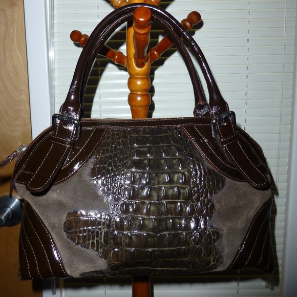 Nuovedive  Chocolate Brown Handbag Genuine Leather Embossed - Picture 1 of 6